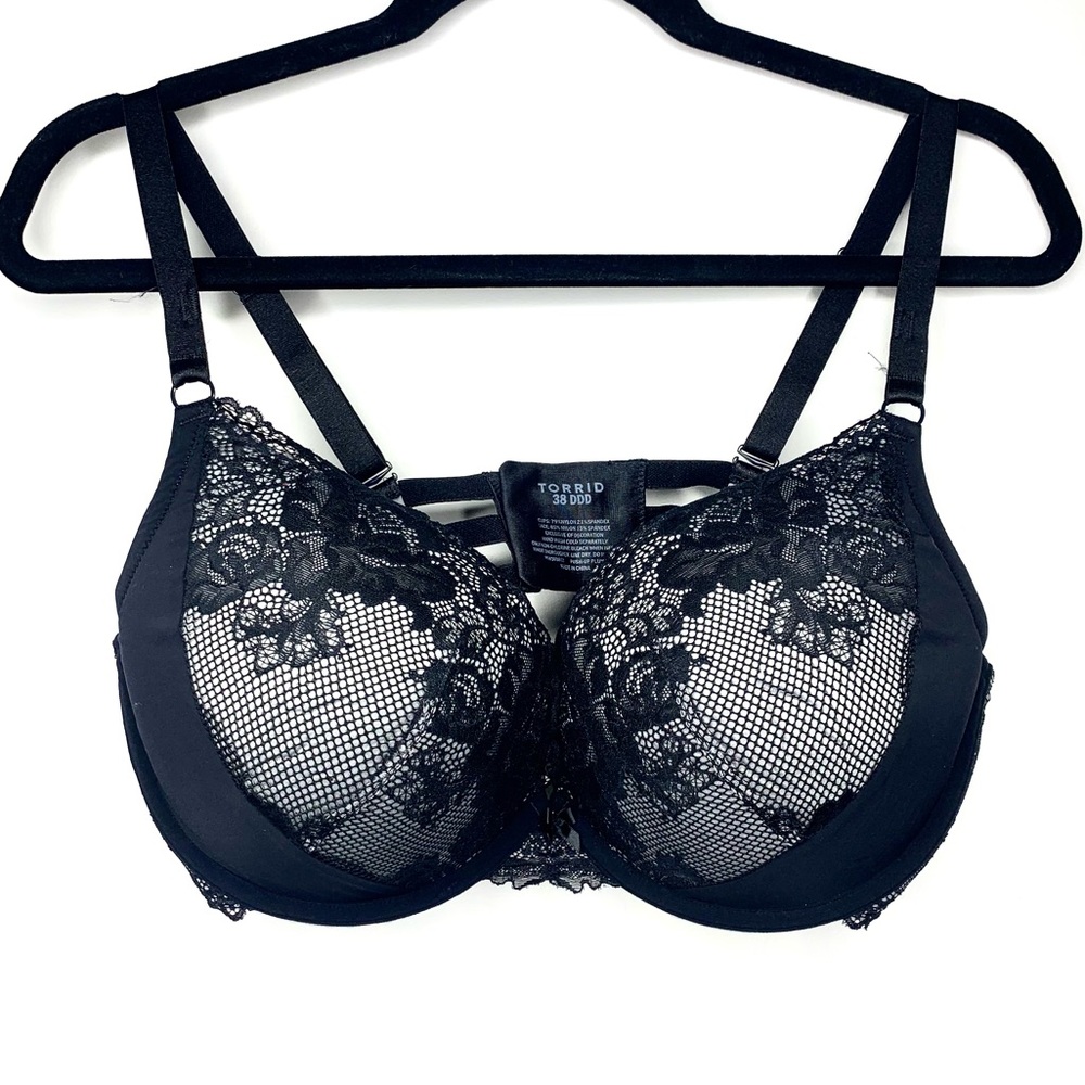 TORRID Black Gray Strap Laxe Push-Up Plunge Bra